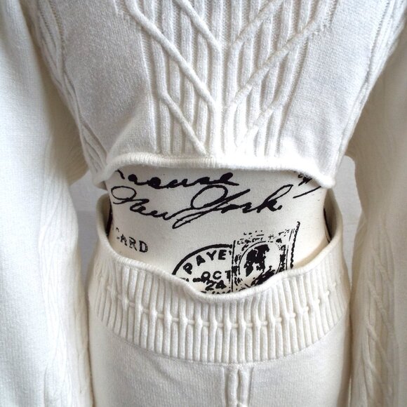 Free People White Emmaline Cable Knit Mini Sweater Dress w/Back Cut-Out Size XL - Picture 10 of 14